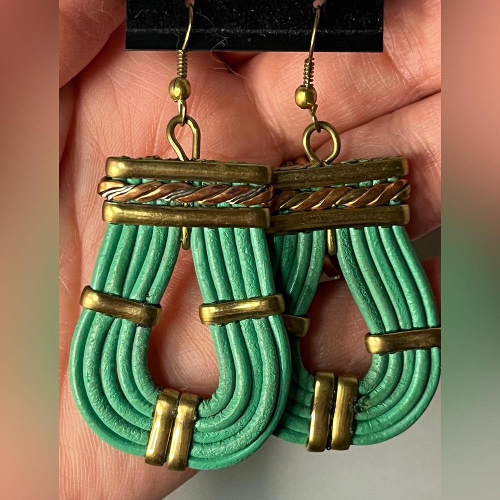 Green Multi-Strand Loop Drop Earrings - Unbranded